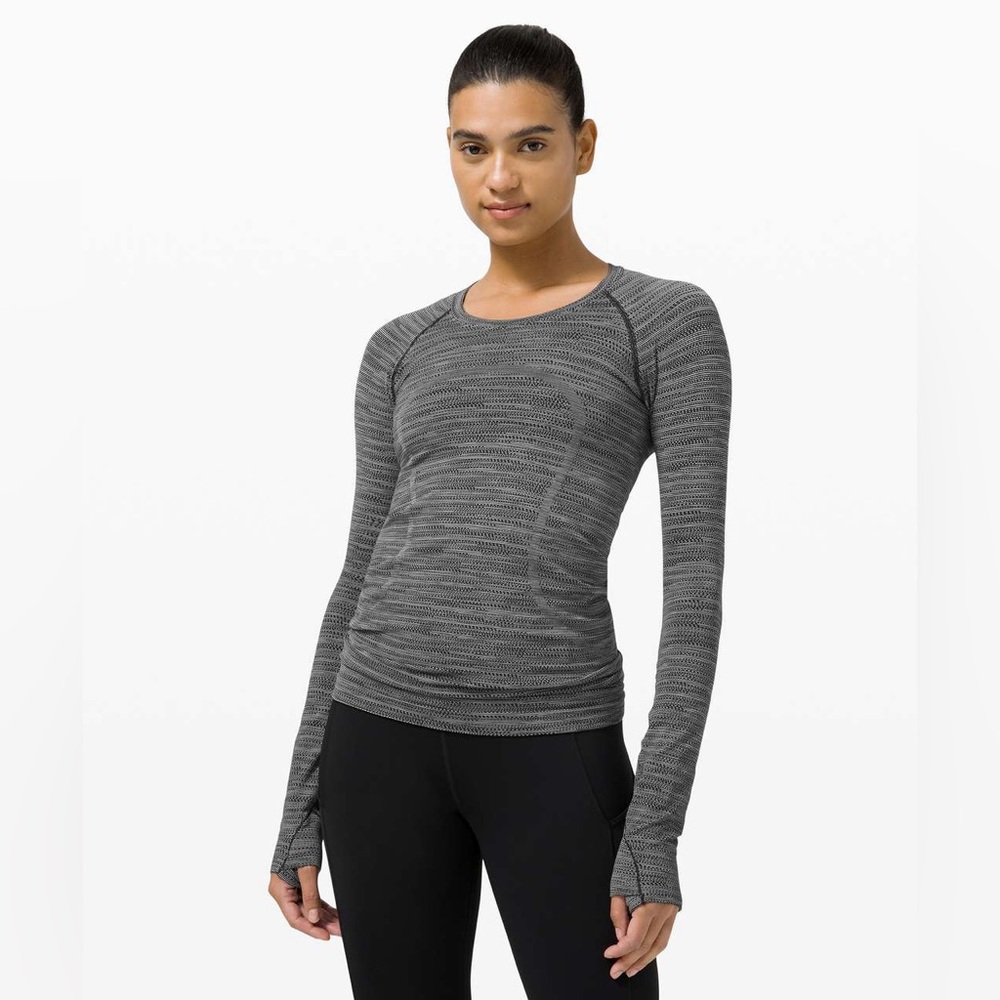 Lululemon Athletica Gray Striped Swiftly Long Sleeve Top, Waist Length